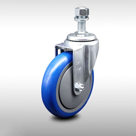 Service Caster 5 Inch SS Blue Polyurethane Wheel Swivel 1/2 Inch Threaded Stem Caster SCC SCC-SSTS20S514-PPUB-BLUE-121315